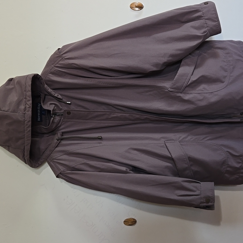 C3 Herman Kay Brown Button-on Hooded Coat Size 1X Removable Fleece Lined Zip